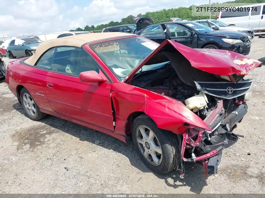 2000 Toyota Camry Solara Sle V6 VIN: 2T1FF28P9YC401974 Lot: 45530800