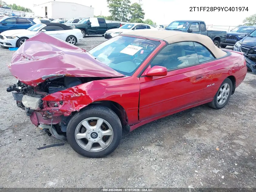 2000 Toyota Camry Solara Sle V6 VIN: 2T1FF28P9YC401974 Lot: 45530800