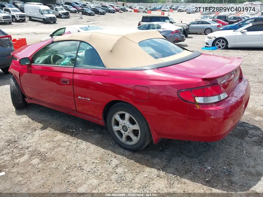 2000 Toyota Camry Solara Sle V6 VIN: 2T1FF28P9YC401974 Lot: 45530800