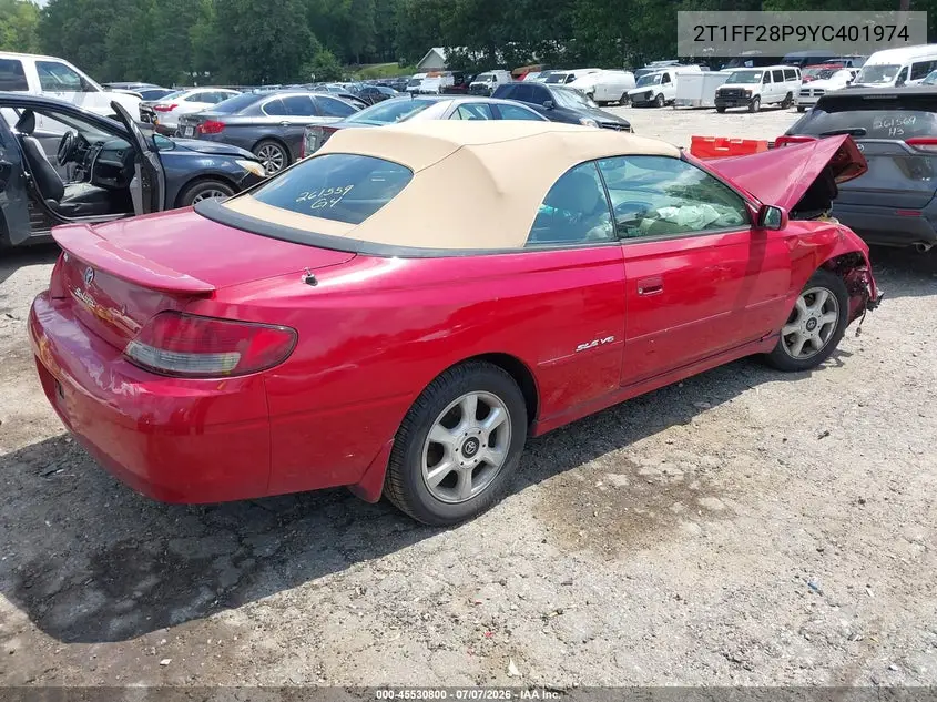 2000 Toyota Camry Solara Sle V6 VIN: 2T1FF28P9YC401974 Lot: 45530800