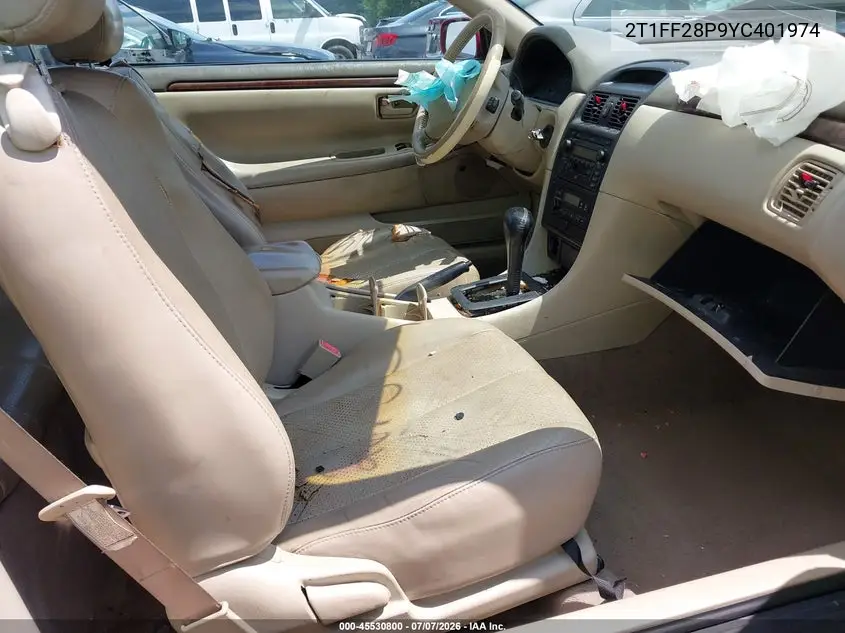 2000 Toyota Camry Solara Sle V6 VIN: 2T1FF28P9YC401974 Lot: 45530800