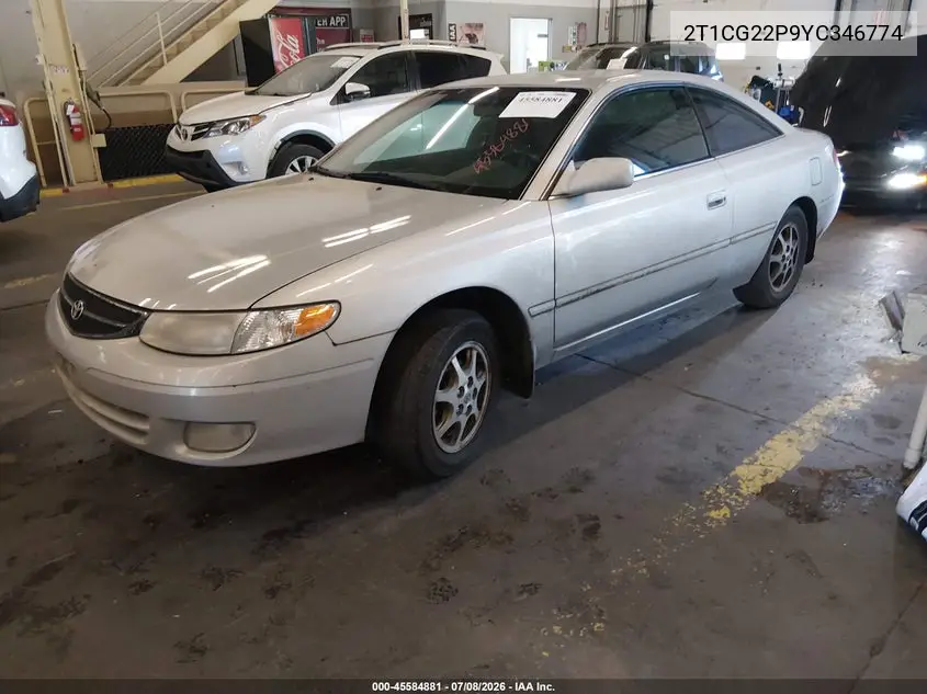 2000 Toyota Camry Solara Se VIN: 2T1CG22P9YC346774 Lot: 45584881