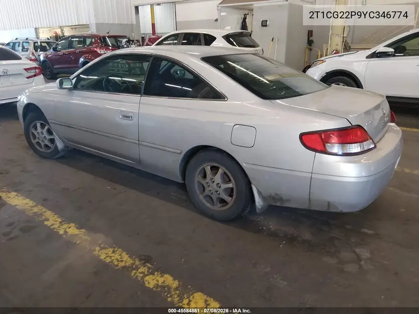 2000 Toyota Camry Solara Se VIN: 2T1CG22P9YC346774 Lot: 45584881