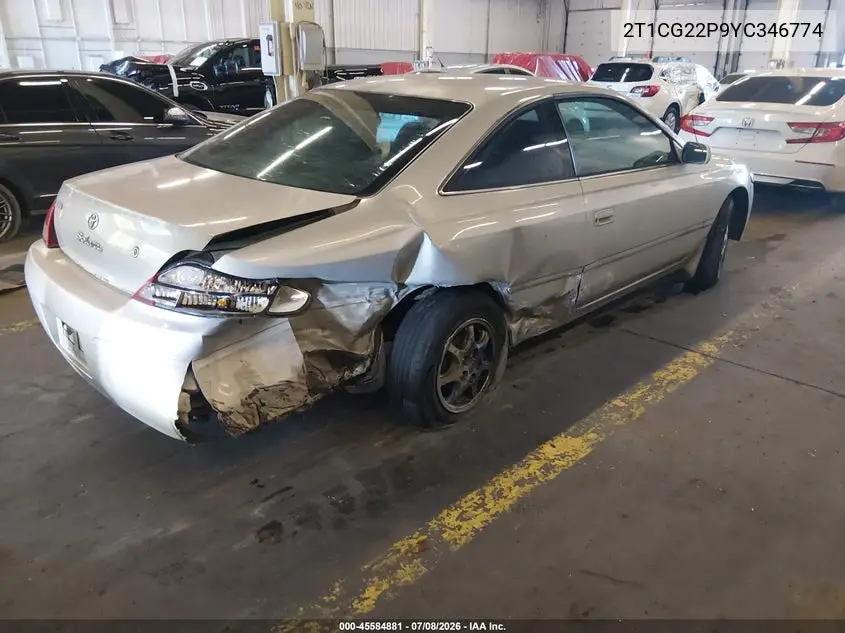 2000 Toyota Camry Solara Se VIN: 2T1CG22P9YC346774 Lot: 45584881
