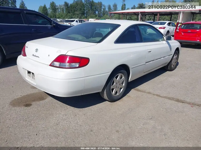 2000 Toyota Camry Solara Se VIN: 2T1CG22P0YC380344 Lot: 45613620