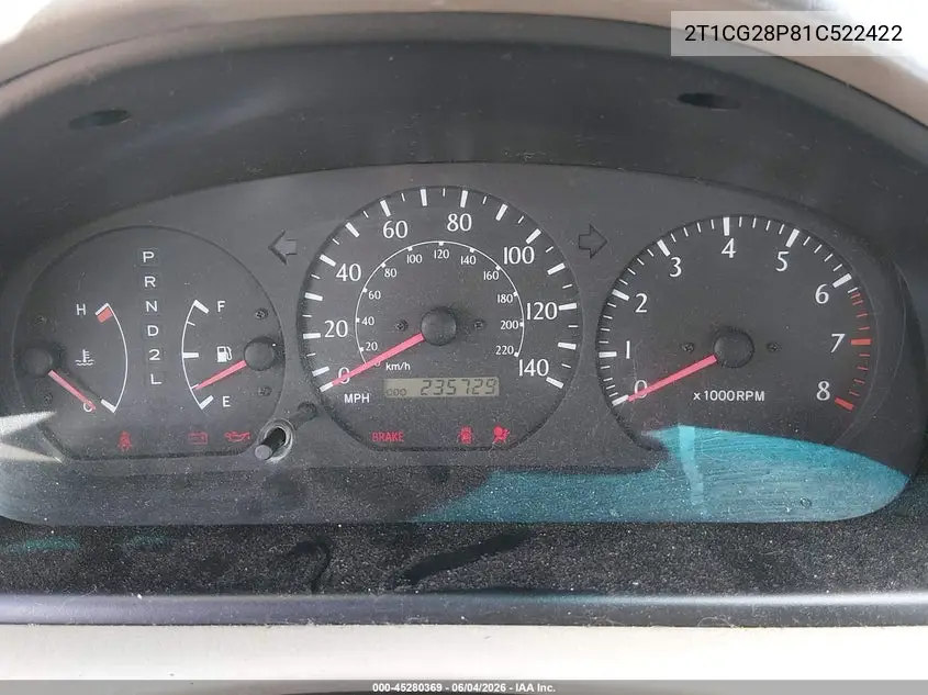 2001 Toyota Camry Solara Se VIN: 2T1CG28P81C522422 Lot: 45280369