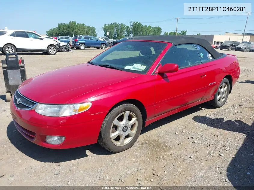 2001 Toyota Camry Solara Sle V6 VIN: 2T1FF28P11C460281 Lot: 45657370