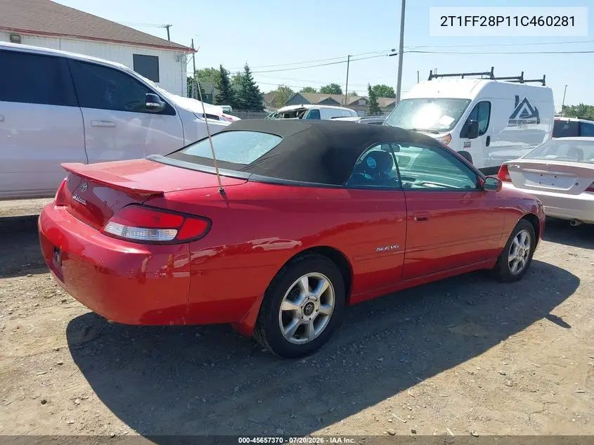2001 Toyota Camry Solara Sle V6 VIN: 2T1FF28P11C460281 Lot: 45657370