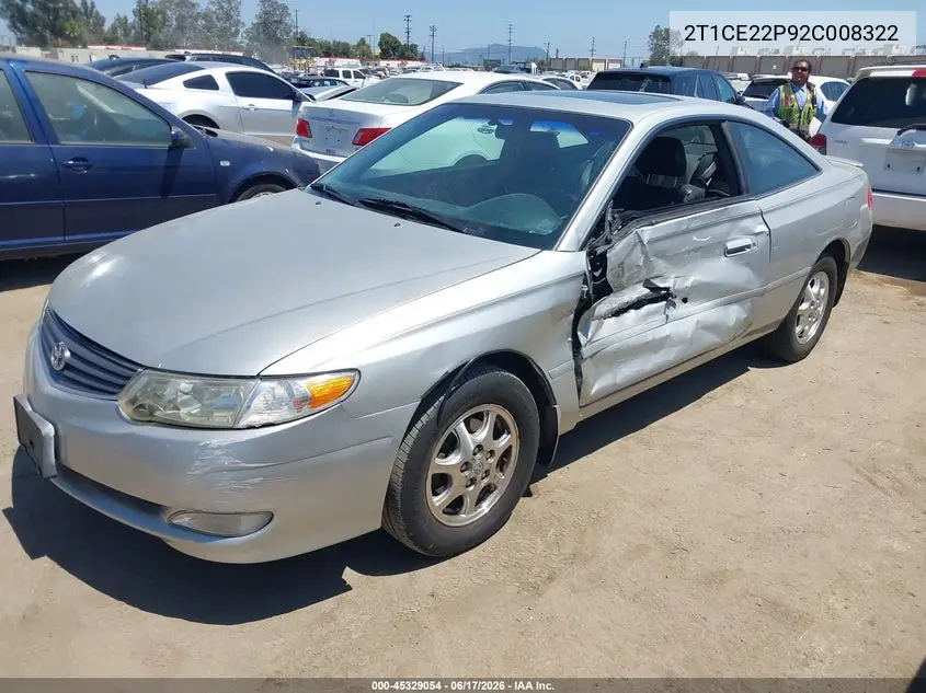 2002 Toyota Camry Solara Se VIN: 2T1CE22P92C008322 Lot: 45329054
