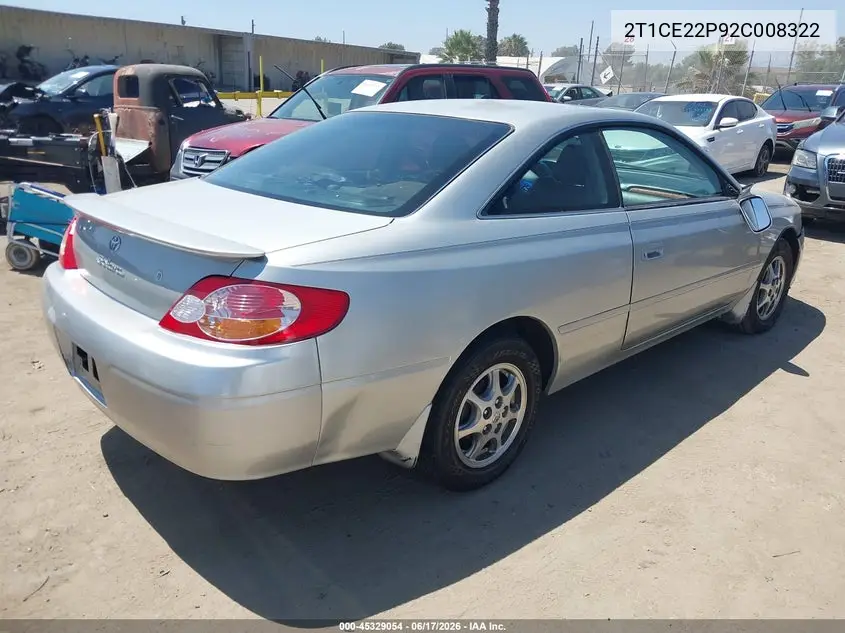 2002 Toyota Camry Solara Se VIN: 2T1CE22P92C008322 Lot: 45329054