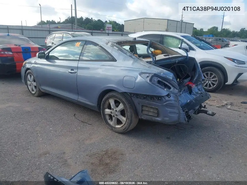 2004 Toyota Camry Solara Se V6 VIN: 4T1CA38P94U020108 Lot: 45320652