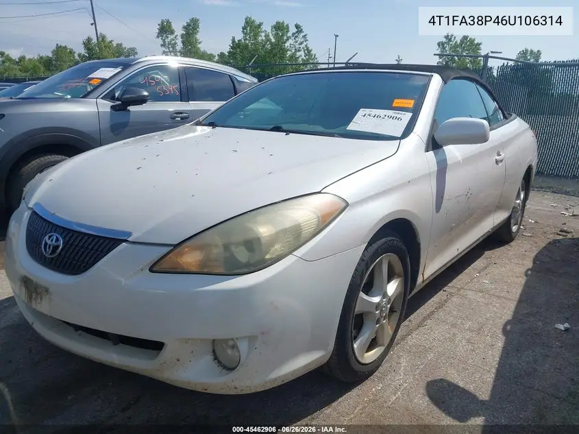 2006 Toyota Camry Solara Sle VIN: 4T1FA38P46U106314 Lot: 45462906
