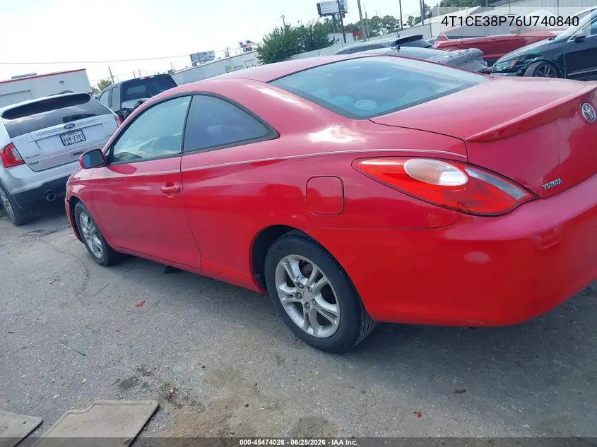 2006 Toyota Camry Solara Se VIN: 4T1CE38P76U740840 Lot: 45474026