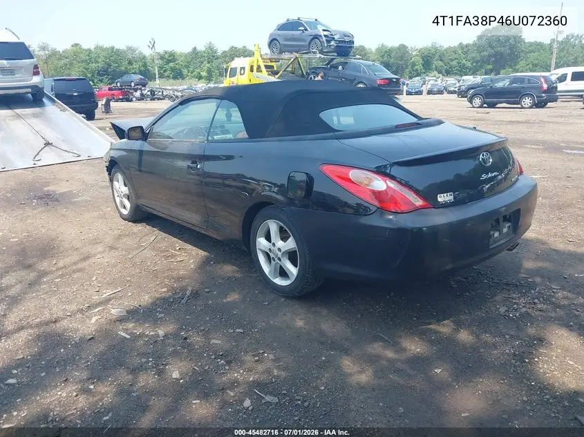 2006 Toyota Camry Solara Sle VIN: 4T1FA38P46U072360 Lot: 45482716