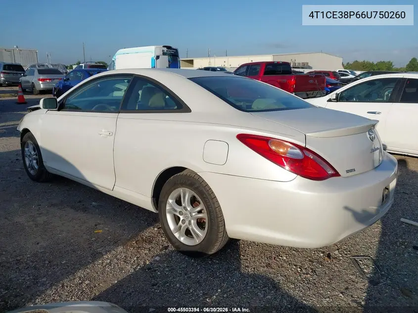 2006 Toyota Camry Solara Se VIN: 4T1CE38P66U750260 Lot: 45503394