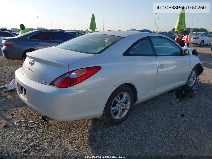 2006 Toyota Camry Solara Se VIN: 4T1CE38P66U750260 Lot: 45503394