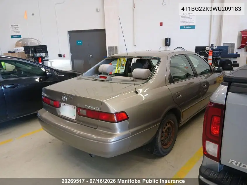 1998 Toyota Camry Ce VIN: 4T1BG22K9WU209183 Lot: 20269517