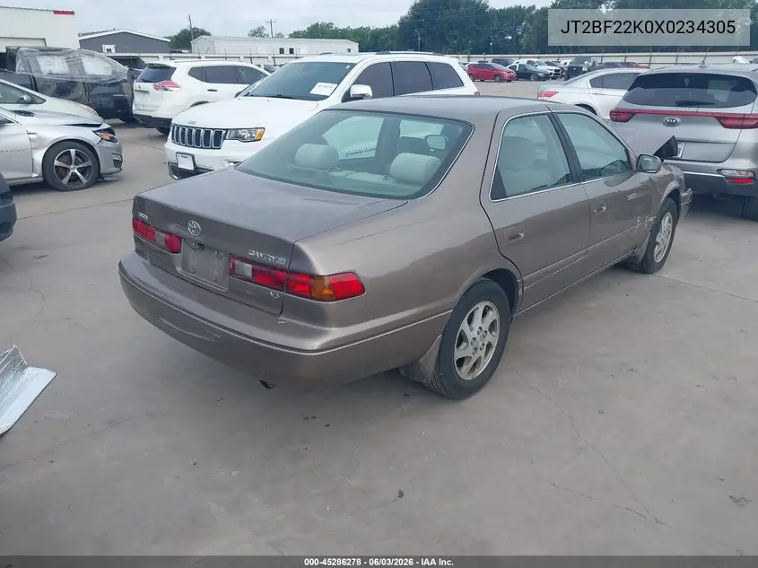 1999 Toyota Camry Le V6 VIN: JT2BF22K0X0234305 Lot: 45286278