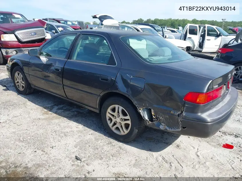 2000 Toyota Camry Le V6 VIN: 4T1BF22KXYU943014 Lot: 45243869