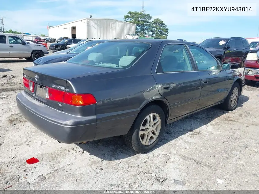2000 Toyota Camry Le V6 VIN: 4T1BF22KXYU943014 Lot: 45243869