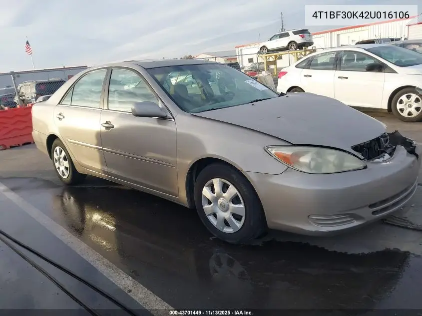 4T1BF30K42U016106 2002 Toyota Camry Le V6