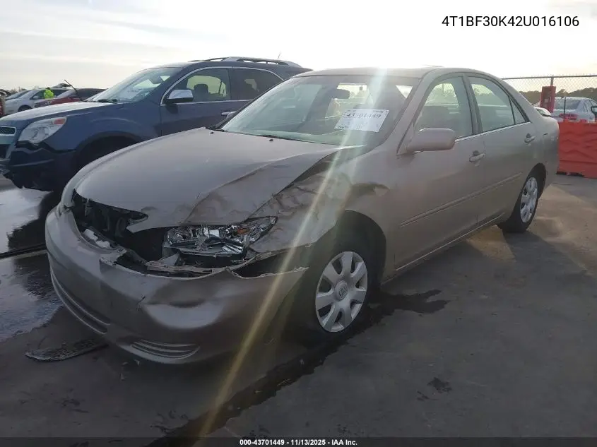 4T1BF30K42U016106 2002 Toyota Camry Le V6