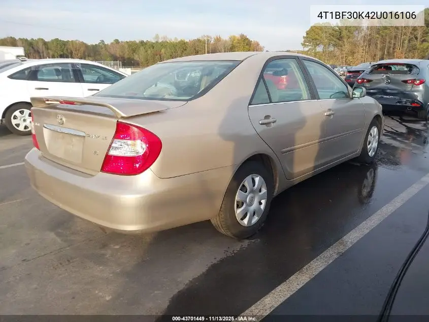 4T1BF30K42U016106 2002 Toyota Camry Le V6