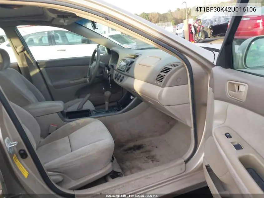 4T1BF30K42U016106 2002 Toyota Camry Le V6