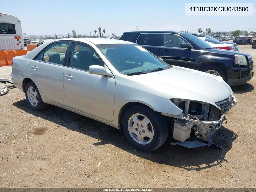 2003 Toyota Camry Le V6 VIN: 4T1BF32K43U043580 Lot: 45471694