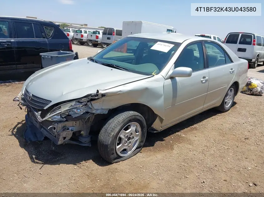 2003 Toyota Camry Le V6 VIN: 4T1BF32K43U043580 Lot: 45471694