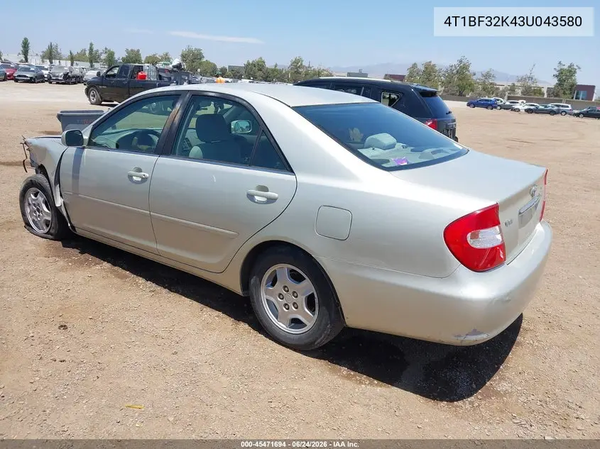 2003 Toyota Camry Le V6 VIN: 4T1BF32K43U043580 Lot: 45471694