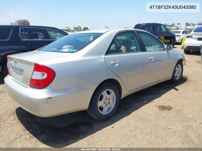 2003 Toyota Camry Le V6 VIN: 4T1BF32K43U043580 Lot: 45471694