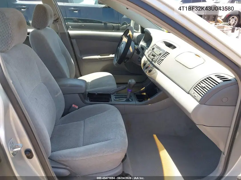 2003 Toyota Camry Le V6 VIN: 4T1BF32K43U043580 Lot: 45471694