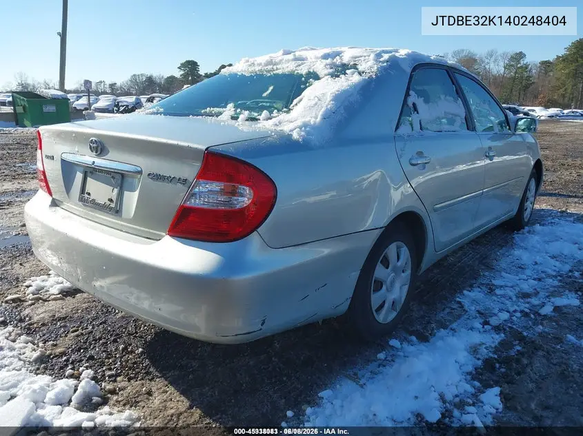 JTDBE32K140248404 2004 Toyota Camry Le