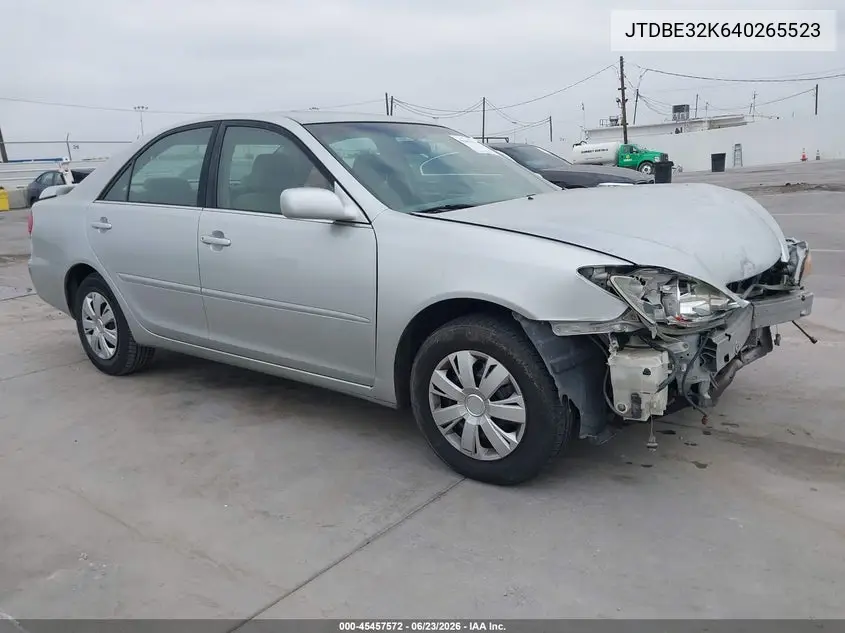 2004 Toyota Camry Le VIN: JTDBE32K640265523 Lot: 45457572