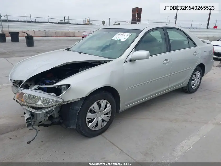 2004 Toyota Camry Le VIN: JTDBE32K640265523 Lot: 45457572