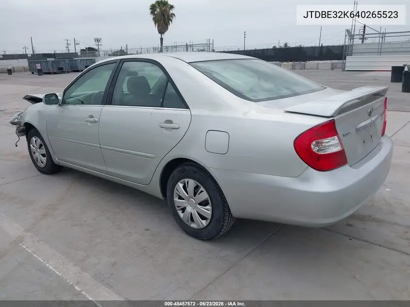 2004 Toyota Camry Le VIN: JTDBE32K640265523 Lot: 45457572