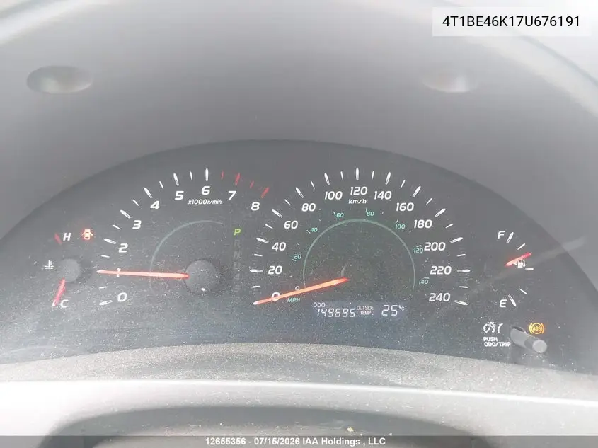 2007 Toyota Camry Le/Se VIN: 4T1BE46K17U676191 Lot: 12655356x