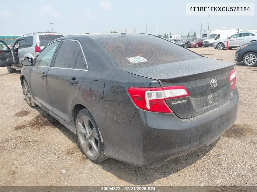 2012 Toyota Camry Se/Le/Xle VIN: 4T1BF1FKXCU578184 Lot: 30094372