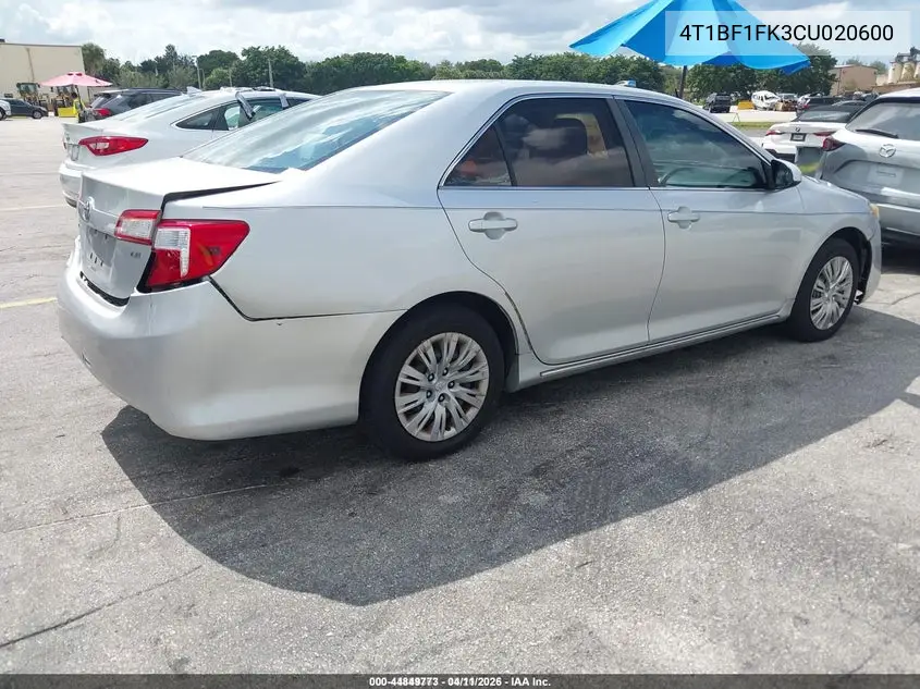 4T1BF1FK3CU020600 2012 Toyota Camry Le