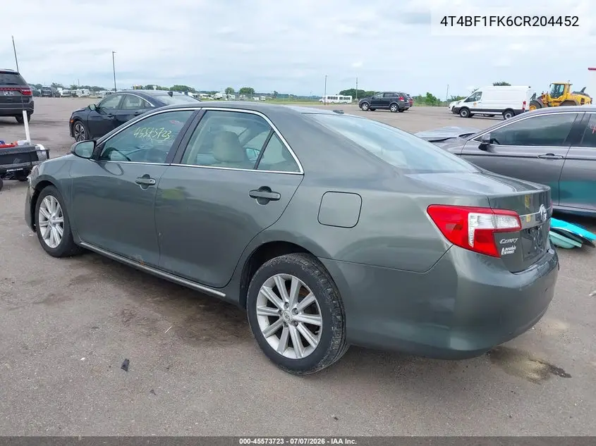 2012 Toyota Camry Xle VIN: 4T4BF1FK6CR204452 Lot: 45573723