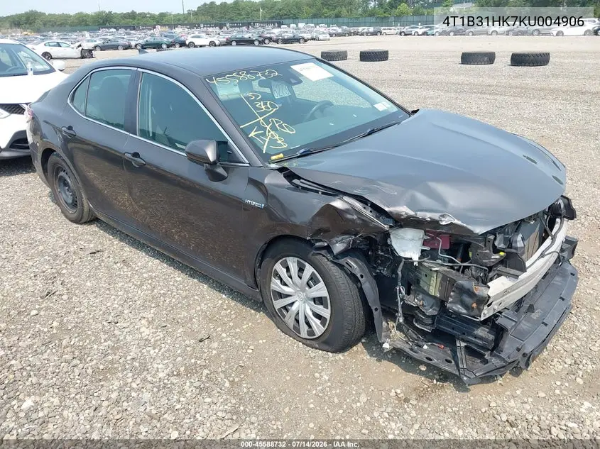 2019 Toyota Camry Hybrid Le VIN: 4T1B31HK7KU004906 Lot: 45588732