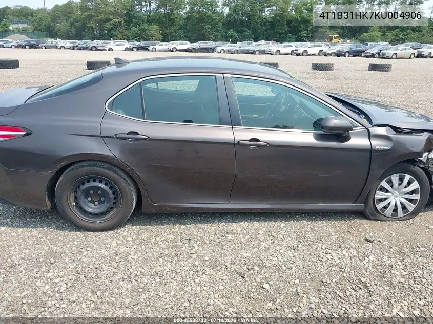 2019 Toyota Camry Hybrid Le VIN: 4T1B31HK7KU004906 Lot: 45588732