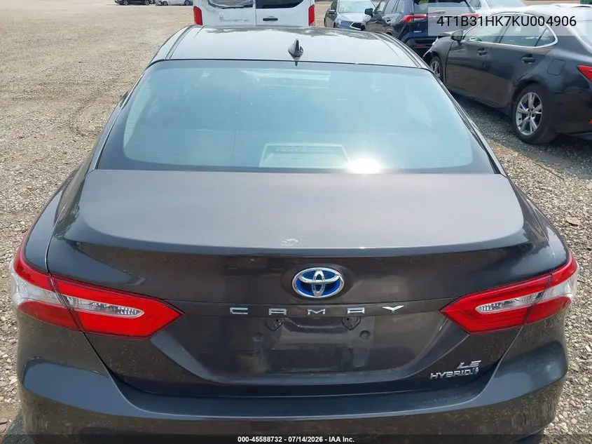 2019 Toyota Camry Hybrid Le VIN: 4T1B31HK7KU004906 Lot: 45588732
