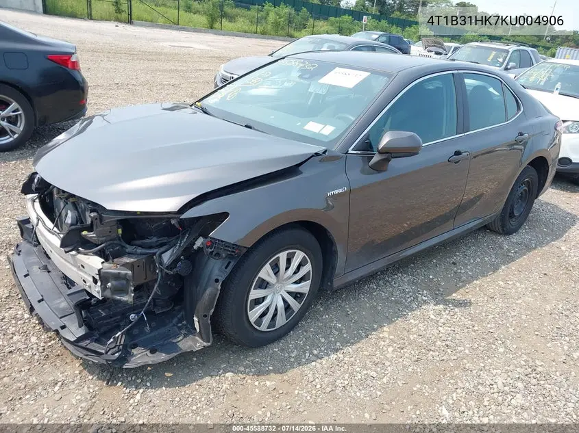 2019 Toyota Camry Hybrid Le VIN: 4T1B31HK7KU004906 Lot: 45588732