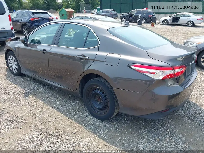 2019 Toyota Camry Hybrid Le VIN: 4T1B31HK7KU004906 Lot: 45588732