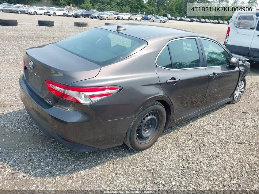 2019 Toyota Camry Hybrid Le VIN: 4T1B31HK7KU004906 Lot: 45588732