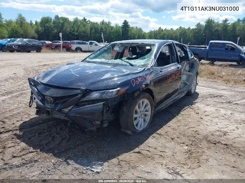 4T1G11AK3NU031000 2022 Toyota Camry Se