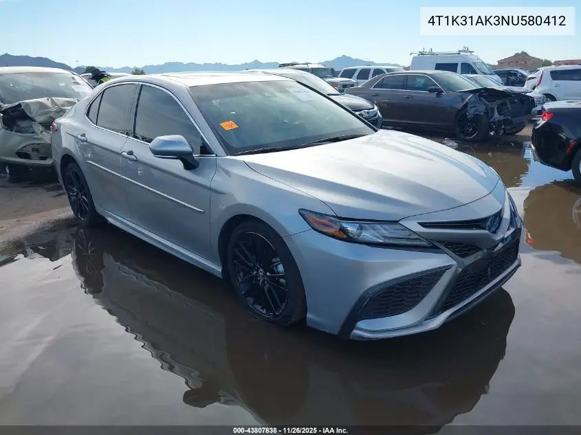 4T1K31AK3NU580412 2022 Toyota Camry Xse Hybrid