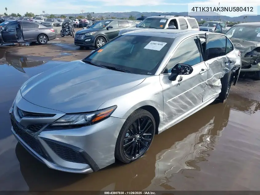 4T1K31AK3NU580412 2022 Toyota Camry Xse Hybrid